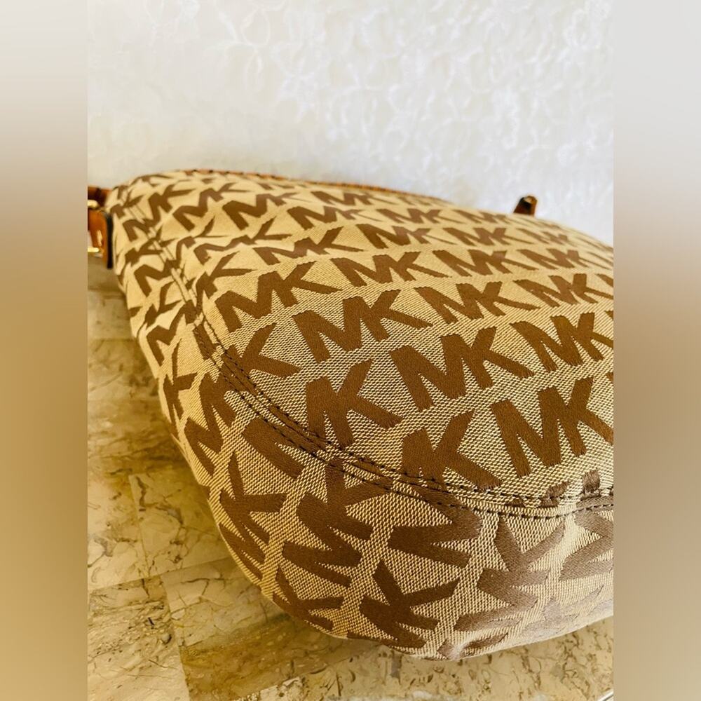 MICHAEL KORS MK logo beige canvas whipstitch ergo hobo shoulder bag - Picture 8 of 10
